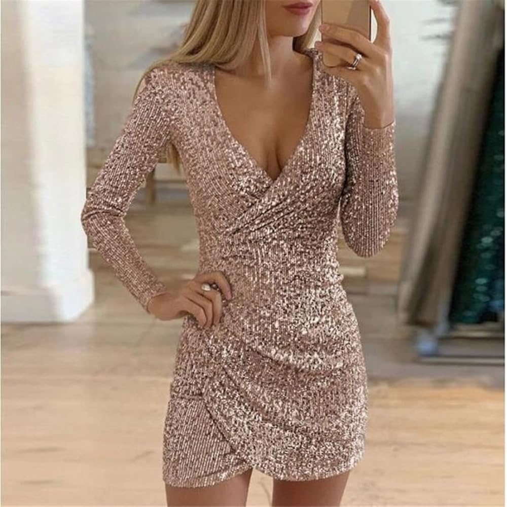 Showpo Champagne Sequin Gold Long Sleeve Dress